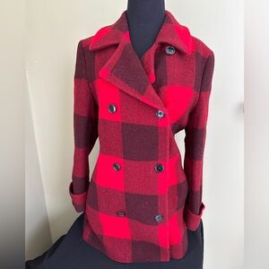 Buffalo Plaid Wool Coat Double Breasted Fits Size M (6-8)